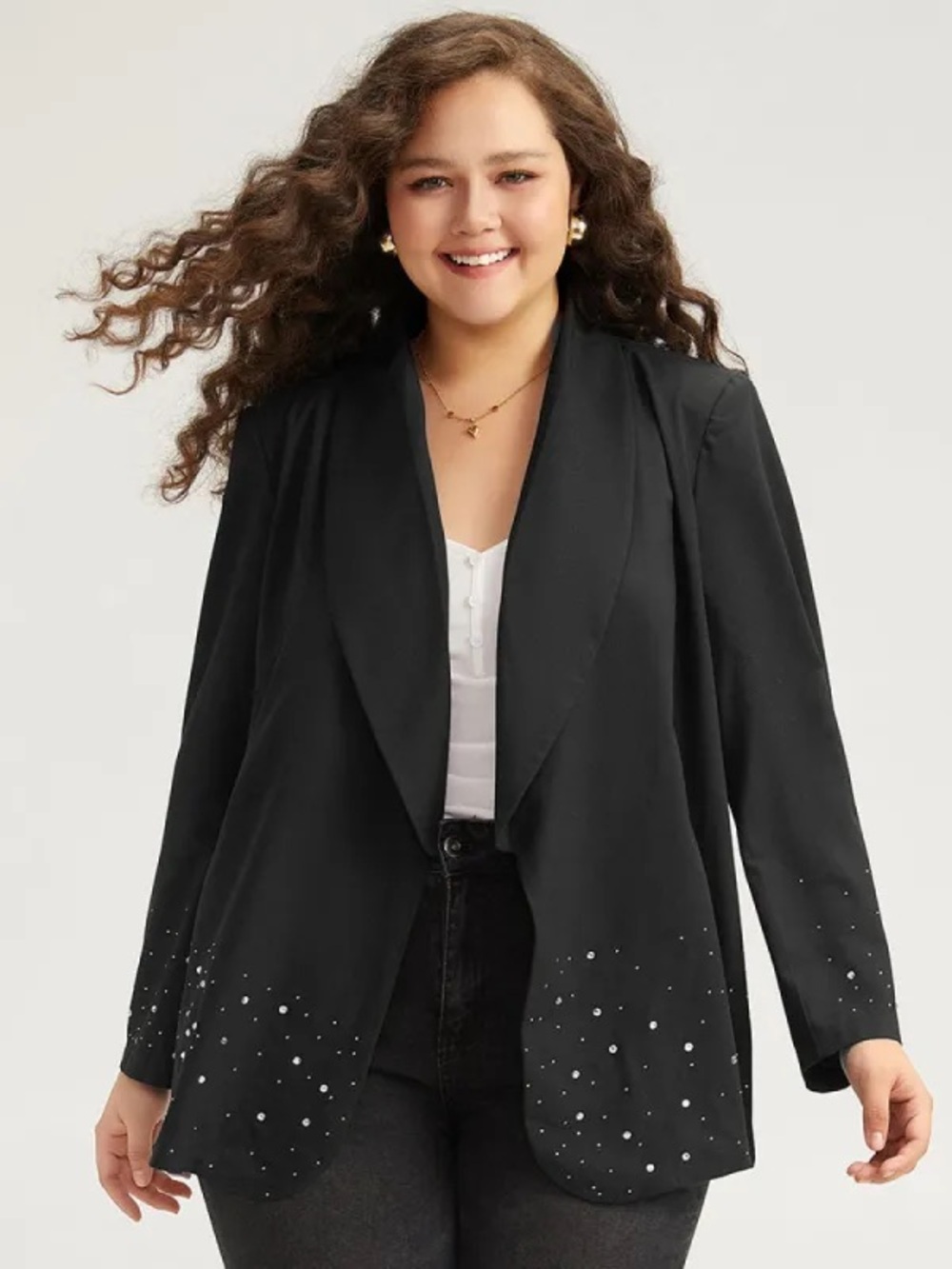 NWT bloomchic 22/24 Black Embellished Open-Front Blazer